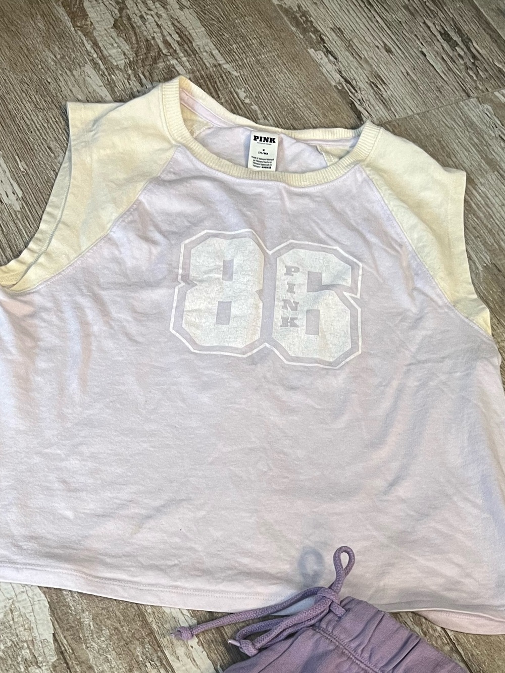 EUC!VS PINK-L-2PC!Purple Boyfriend RawEdge Short/PurpleWhisper/Cream Muscle Tank - Picture 8 of 10